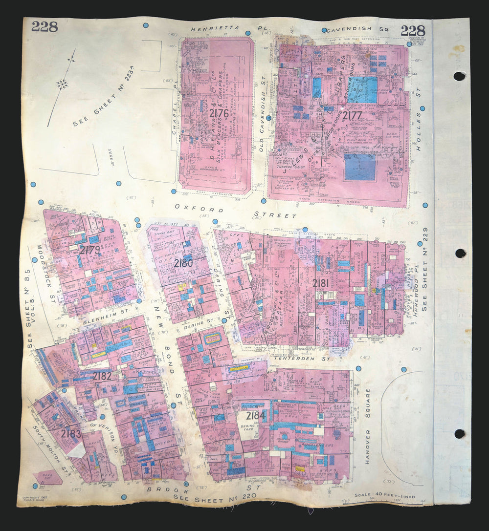Goad London 228—W1—Mayfair—New Bond St—Oxford Street—John Lewis 1962 (1970) map