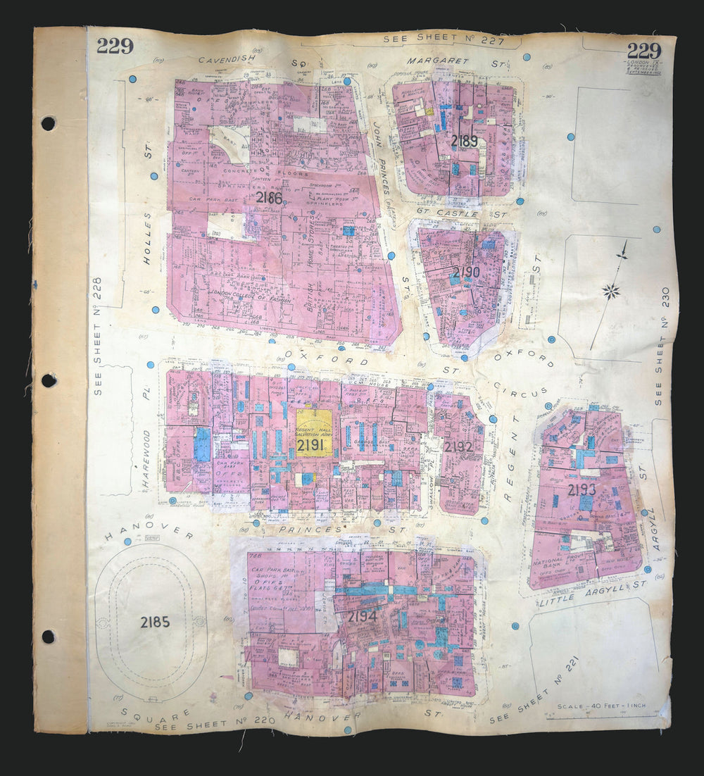Goad London 229—W1—Mayfair—Oxford Circus—Regent & Oxford Streets 1952 (1970) map