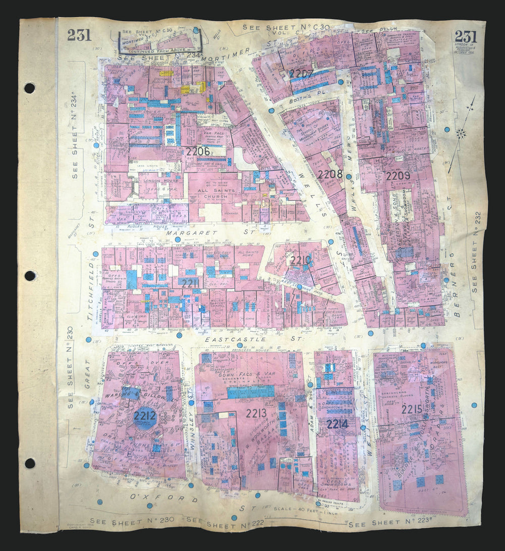 Goad London 231—W1—Fitzrovia—Wells & Oxford Streets—All Saints 1956 (1970) map