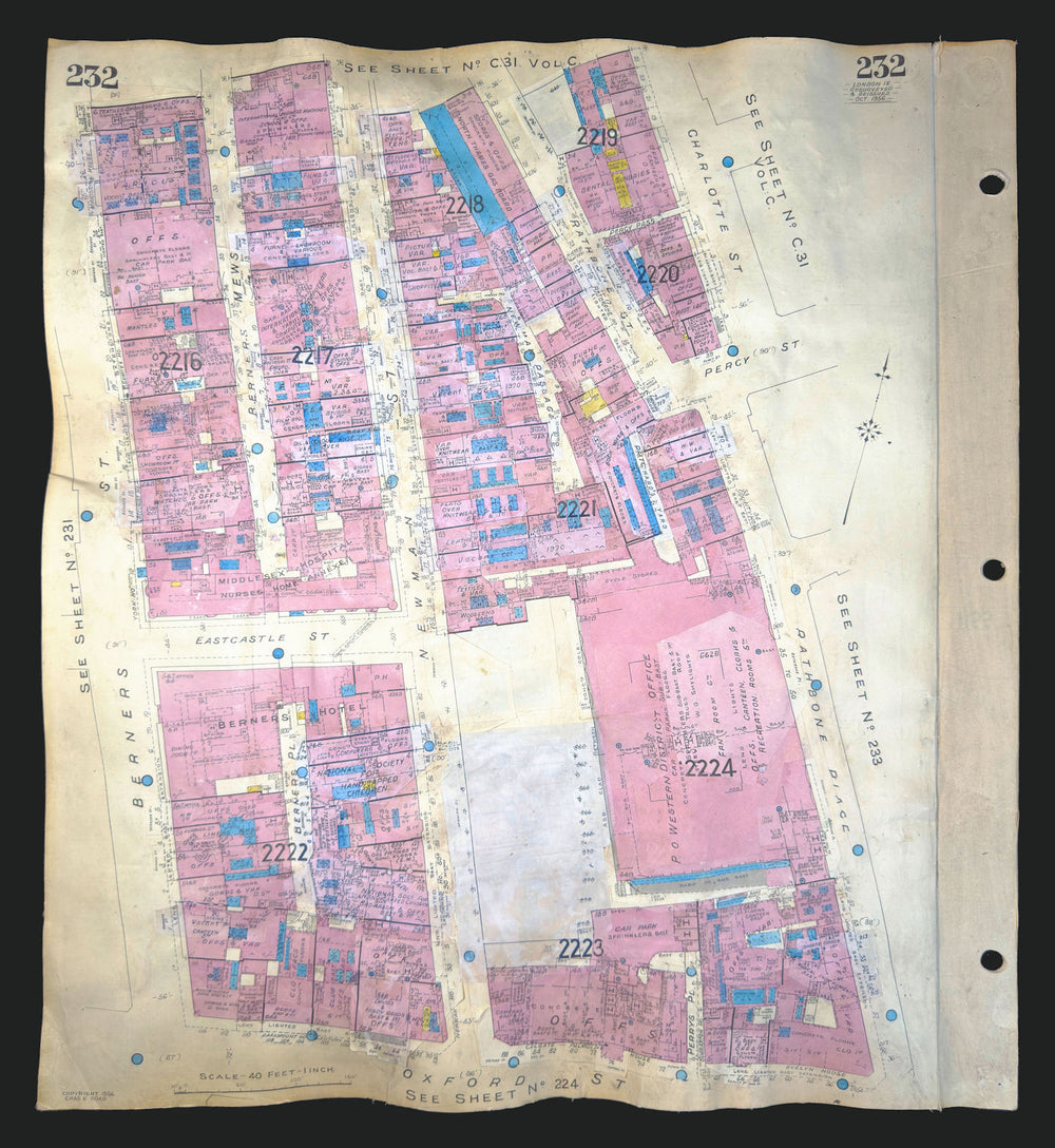 Goad London 232—W1—Fitzrovia—Newman, Berners & Oxford Streets 1956 (1970) map