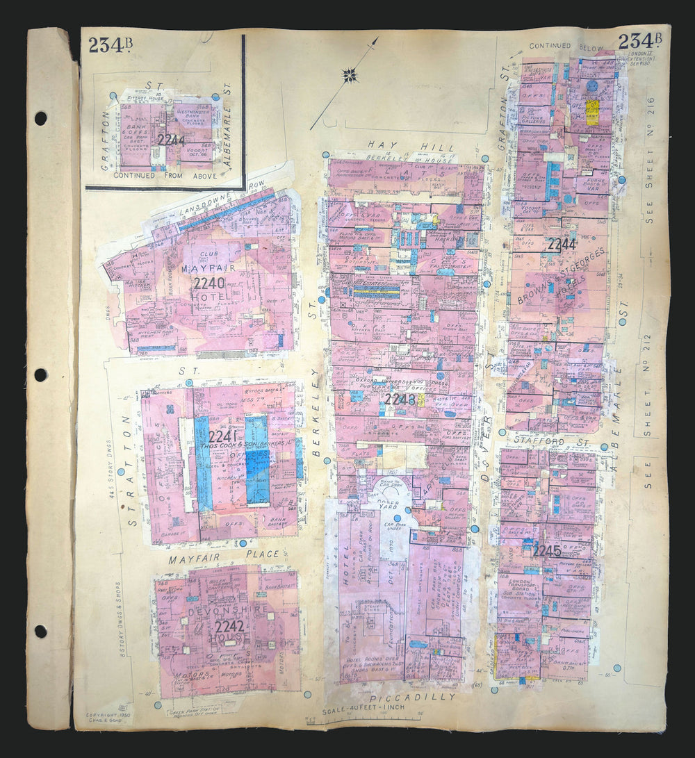 Goad London 234B—W1—Mayfair—Piccadilly—Brown's Hotel—Dover St 1930 (1970) map