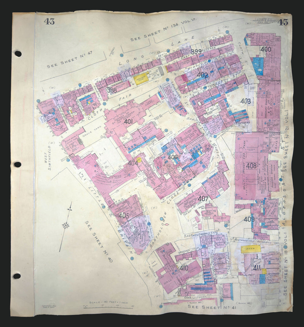Goad London 43—EC1—Smithfield—St Bartholomew's Hosp—Cloth Fair 1950 (1969) map