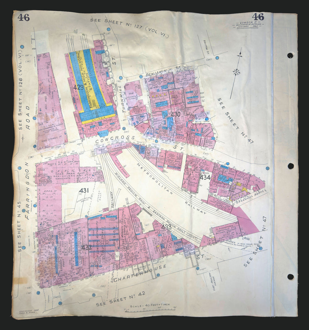 Goad London 46—EC1—Clerkenwell—Farringdon Station—Cowcross St 1962 (1969) map