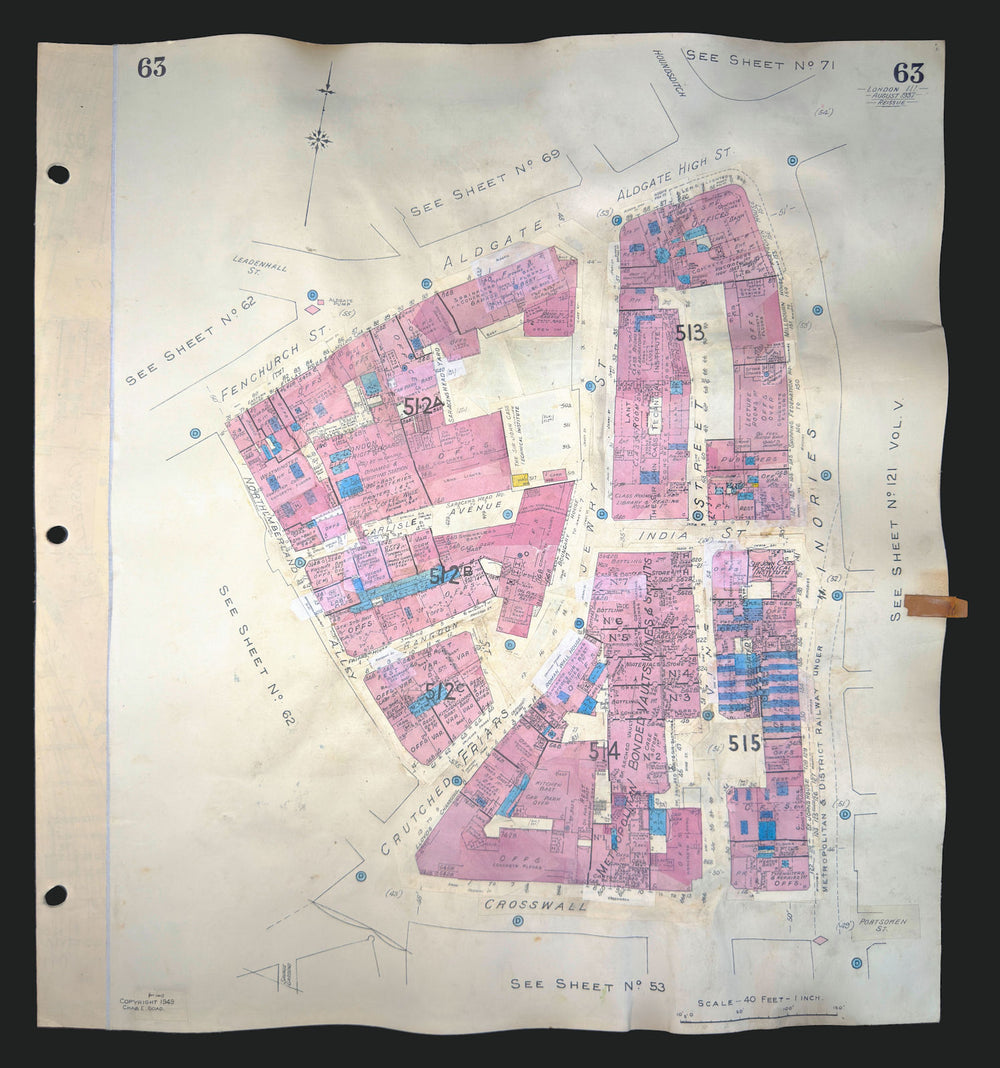 Goad London 63—EC3—Aldgate—Jewry & Fenchurch Streets—Minories 1937 (1969) map