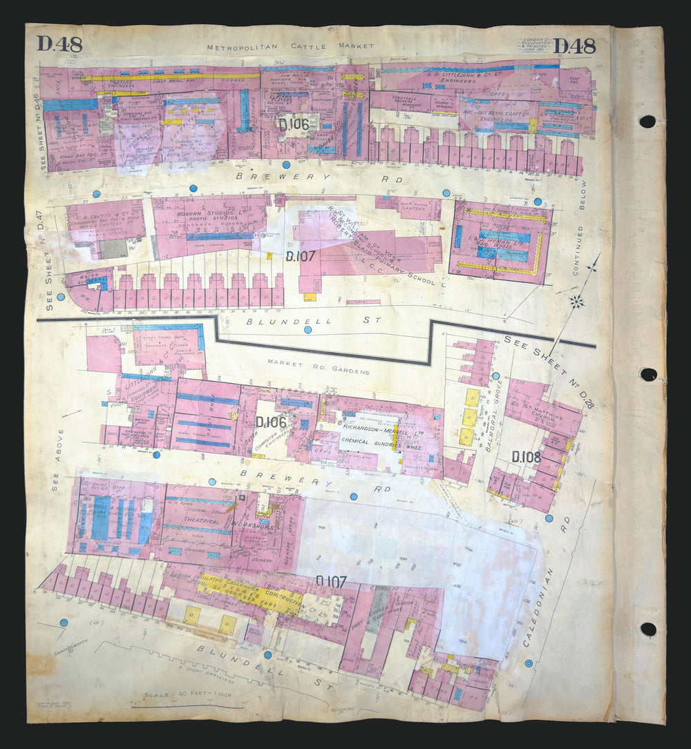 Goad London D48—N7—Islington—Caledonian Road—Cattle Market 1951 (1969) old map