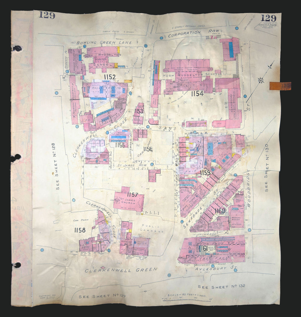 Goad London 129—EC1—Clerkenwell Green—St James's Church 1944 (1970) old map