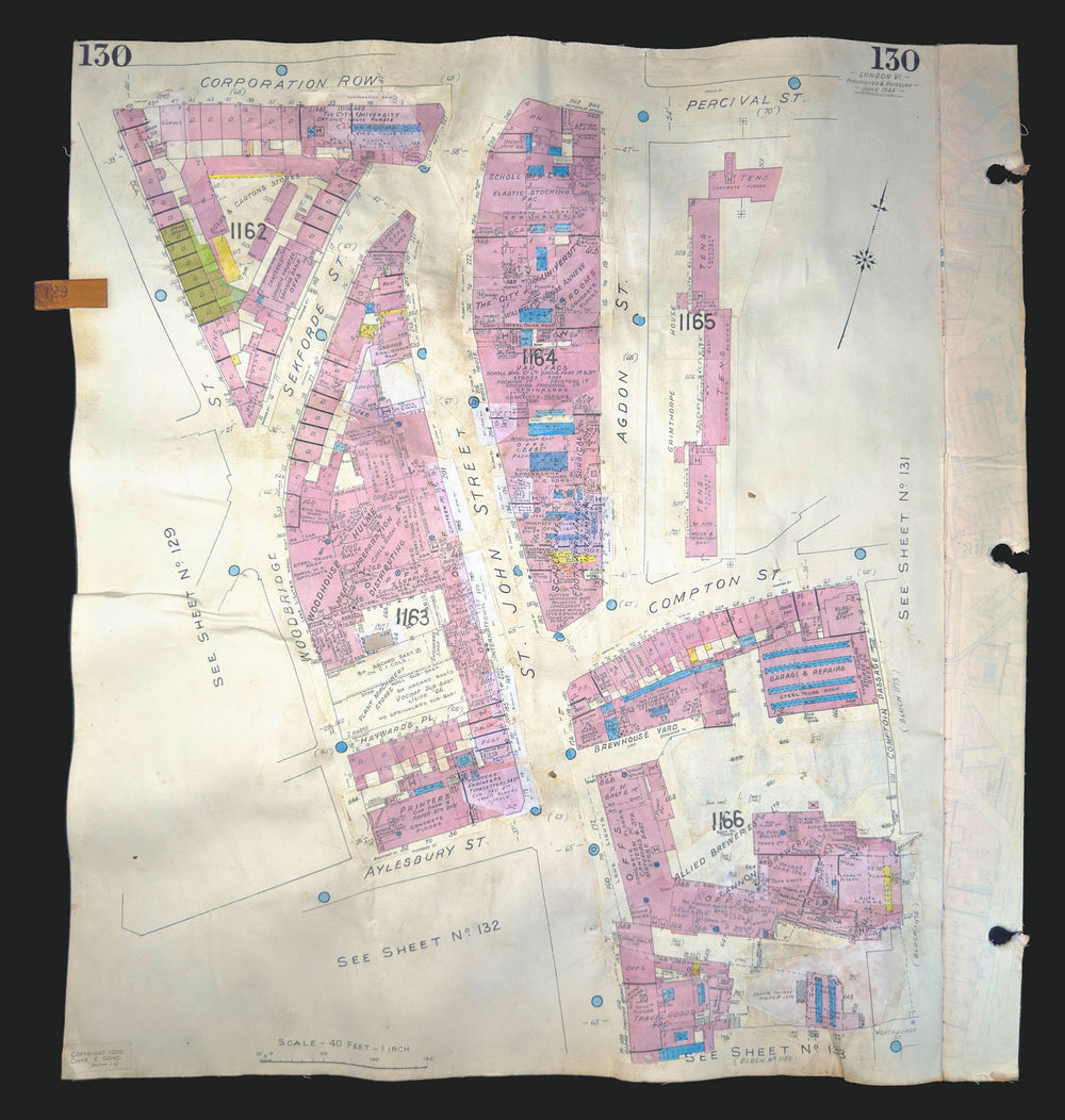 Goad London 130—EC1—Clerkenwell—St John Street—Cannon Brewery 1944 (1970) map