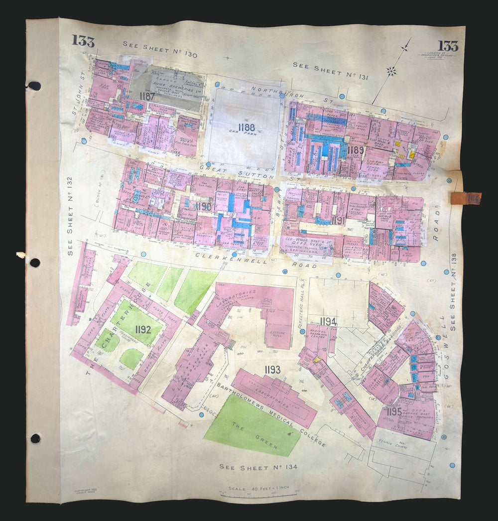 Goad London 133—EC1—Clerkenwell—Charterhouse—Goswell Rd—Berry St 1952 (1970) map