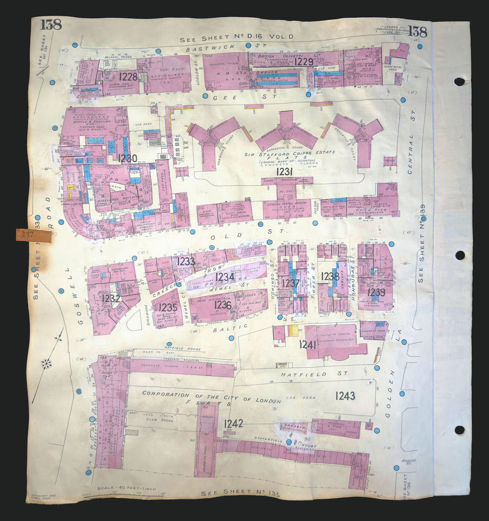 Goad London 138—EC1—Barbican—Golden Lane Estate—Old Street—HMSO 1960 (1970) map