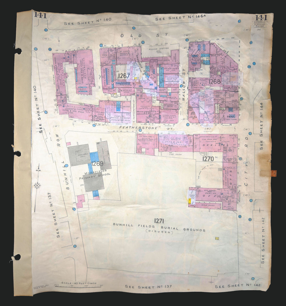 Goad London 141—EC1—Finsbury—Bunhill Fields—Old Street—City Road 1962 (1970) map