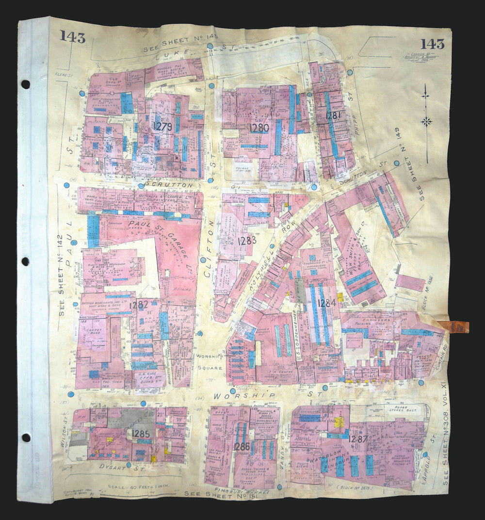 Goad London 143—EC2—Shoreditch—Clifton, Paul & Worship Streets 1946 (1970) map