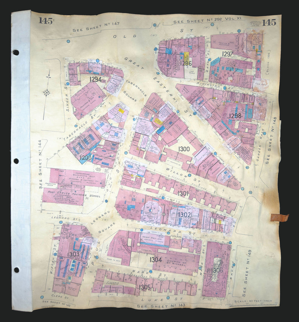 Goad London 145—EC2—Shoreditch—Paul, Old & Great Eastern Streets 1954 (1970) map