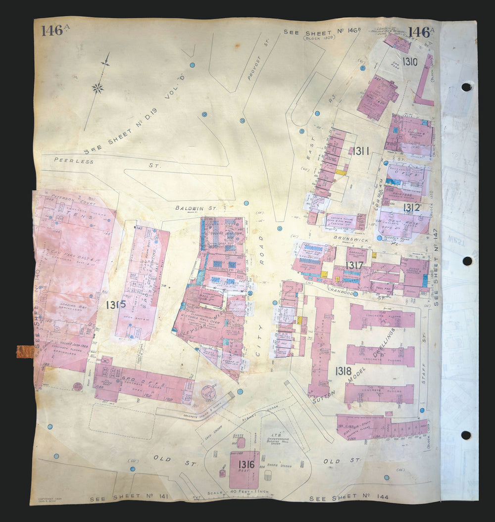 Goad London 146A—EC1—Shoreditch—Old Street—East & City Roads 1954 (1970) map