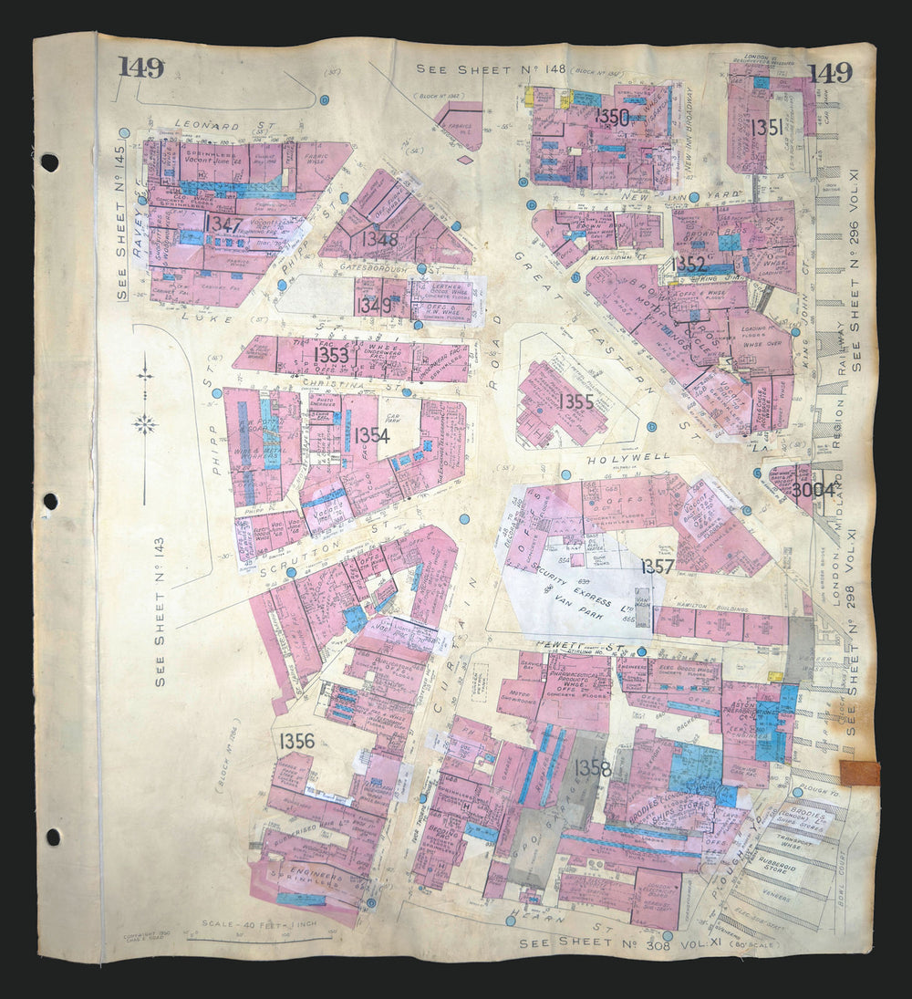 Goad London 149—EC2—Shoreditch—Curtain Road—Great Eastern Street 1950 (1970) map