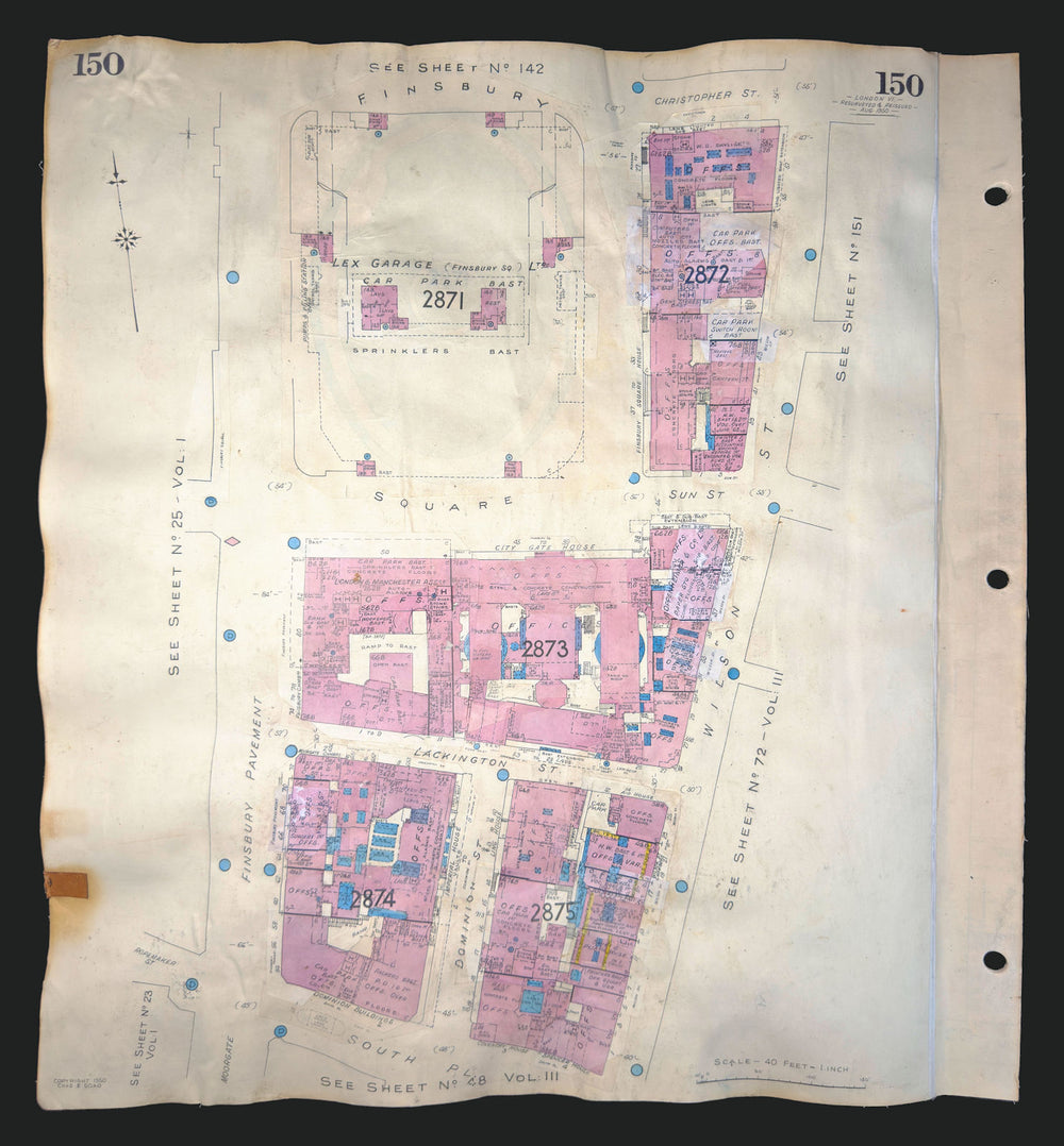 Goad London 150—EC2—Finsbury Square—Finsbury Pavement—Sun Street 1950 (1970) map