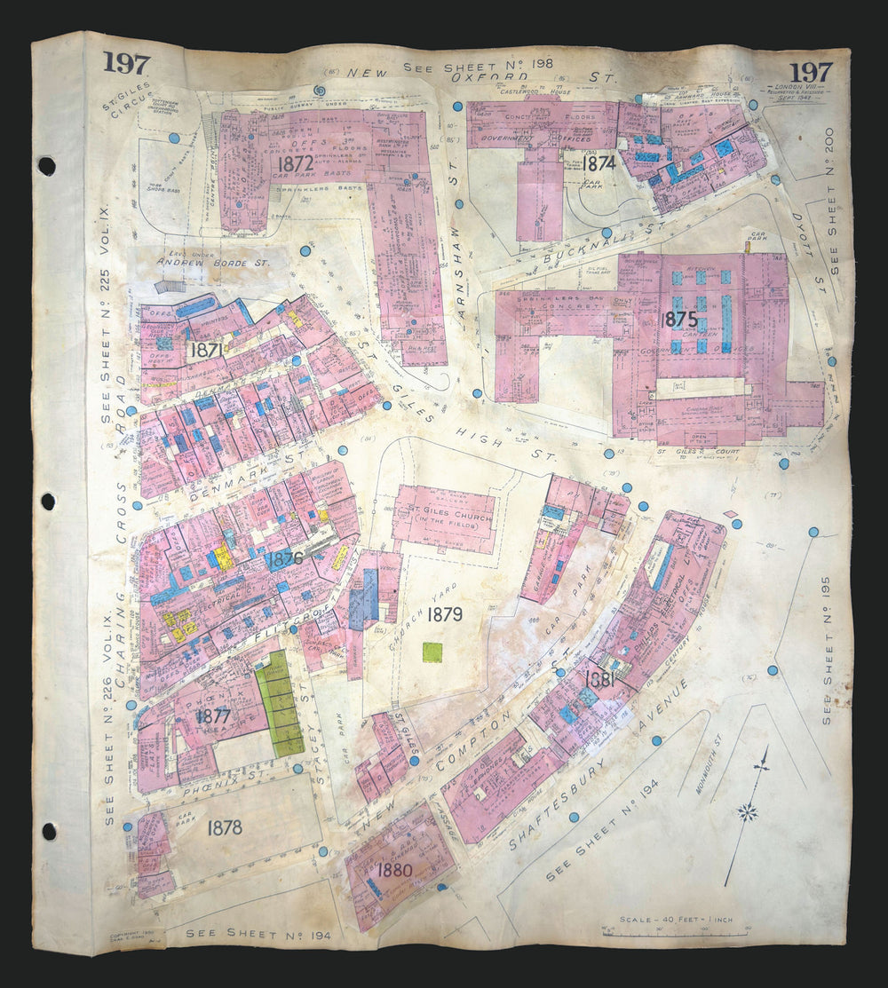 Goad London 197—WC2/WC1—St Giles—Centre Point—Charing Cross Road 1942 (1970) map