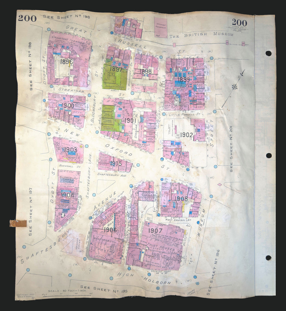 Goad London 200—WC1/WC2—Bloomsbury—British Museum—New Oxford St 1940 (1970) map