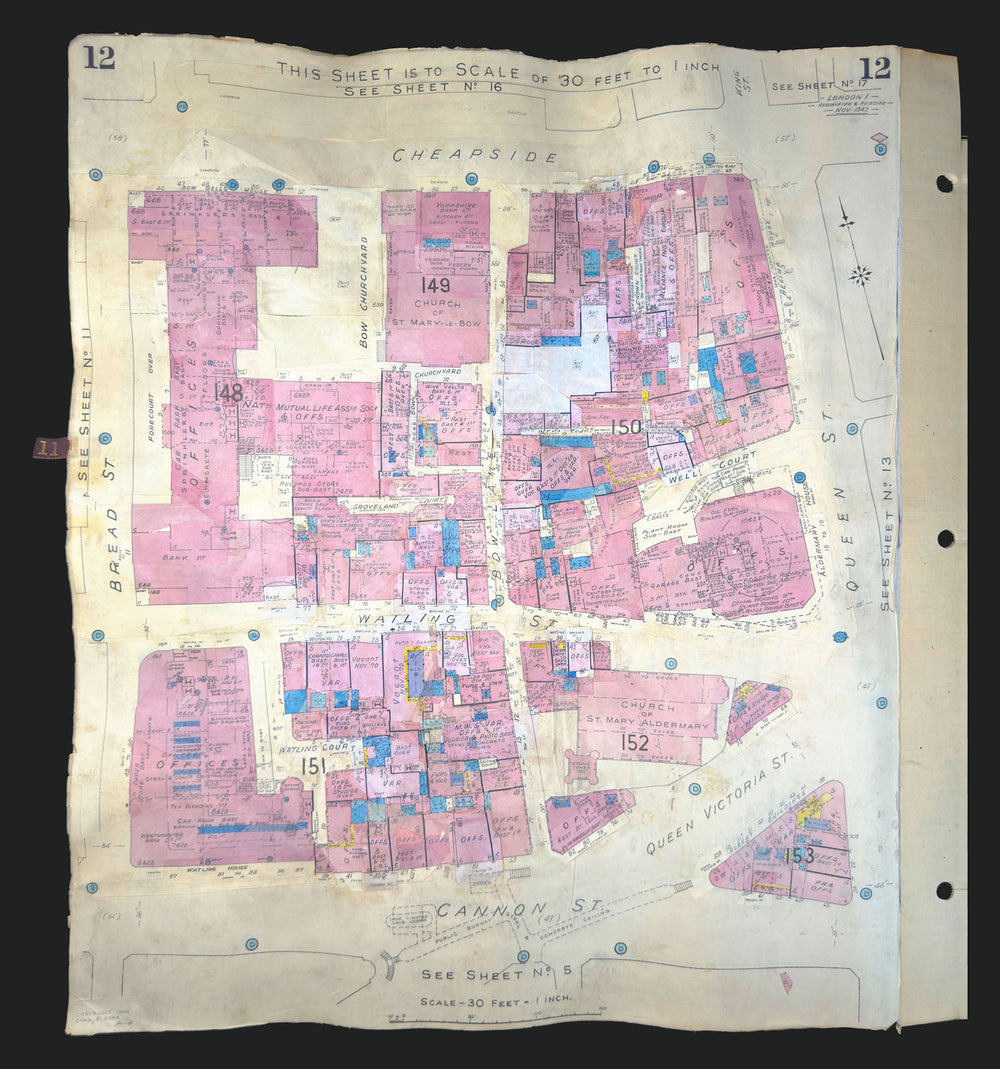Goad London 12—EC4—Cheapside—St Mary-le-Bow—Bow Lane—Watling St 1942 (1970) map