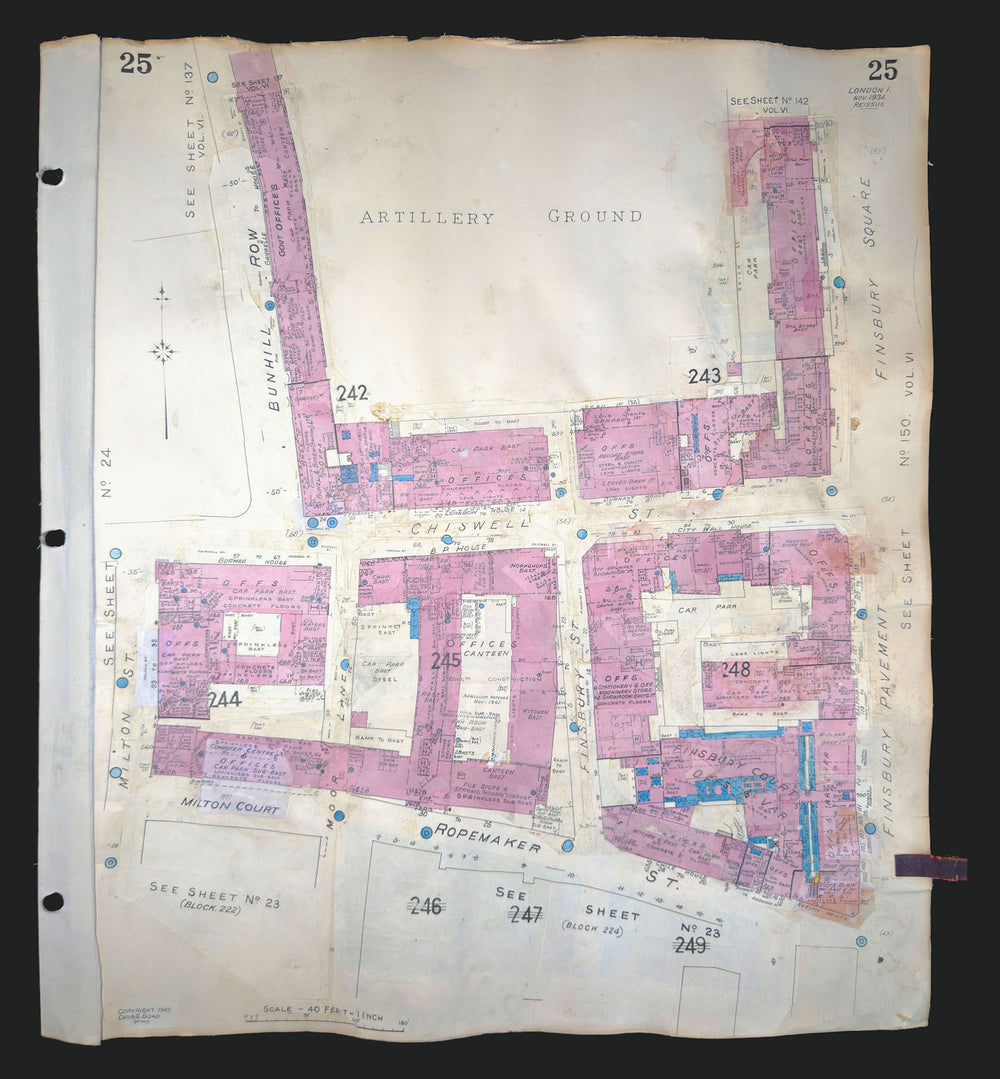 Goad London 25—EC1/EC2—Artillery Ground—Chiswell St—Finsbury Sq 1934 (1970) map