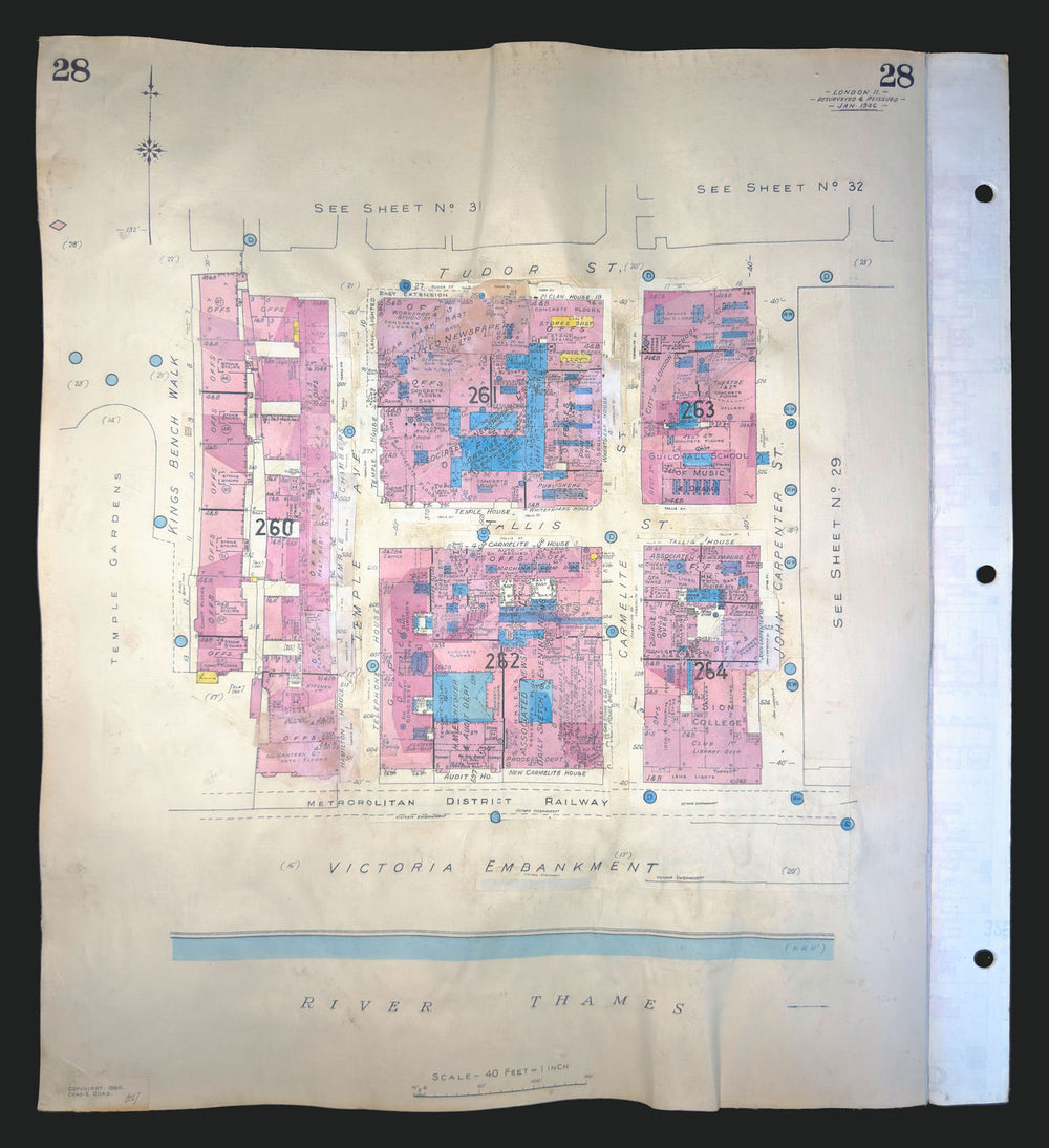 Goad London 28—EC4—Temple—Victoria Embankment—Carmelite Street 1946 (c1969) map