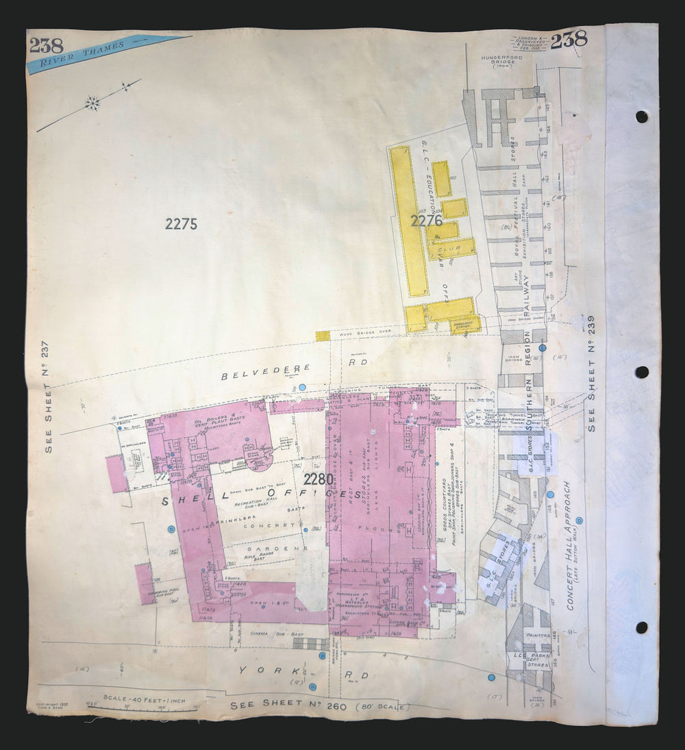Goad London 238—SE1—South Bank—Shell Centre—Hungerford Bridge 1959 (c1971) map