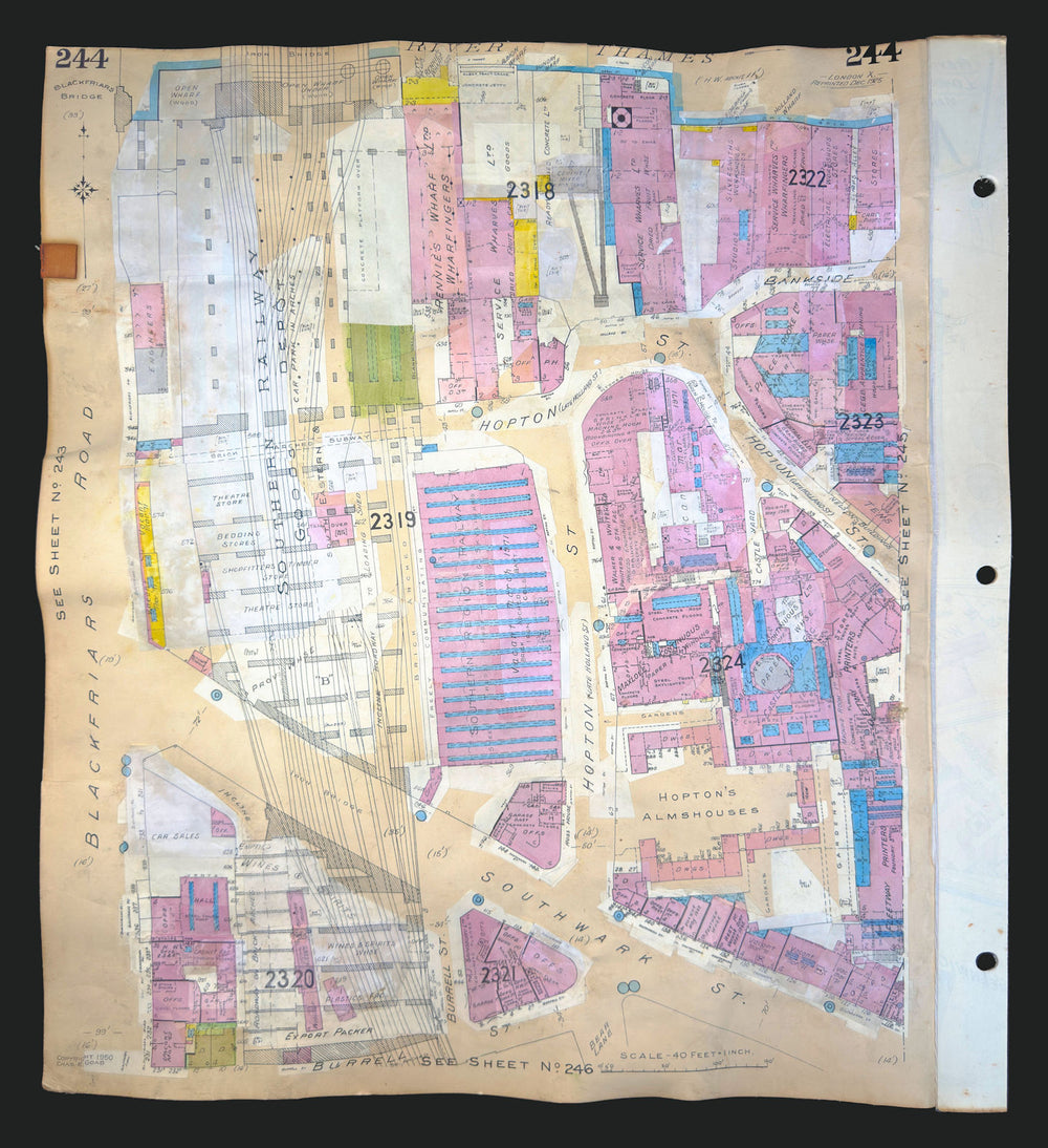 Goad London 244—SE1—Bankside—Hopton's Almshouses—Blackfriars Rd 1925 (1971) map