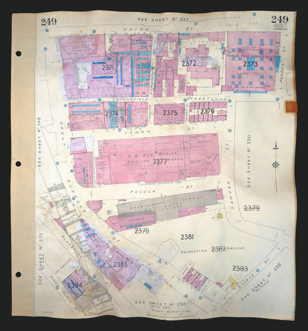 Goad London 249—SE1—Southwark—HMSO—Great Suffolk & Union Streets 1952 (1971) map