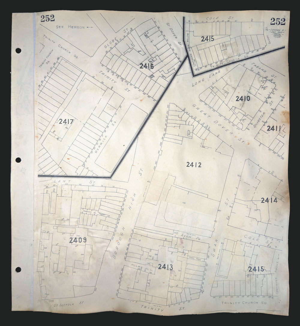 Goad London 252—SE1—Borough High St—Trinity Church Sq—Merrick Square 1943 map