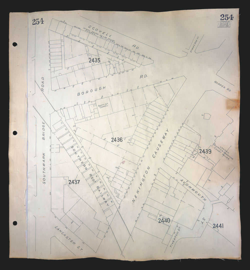 Goad London 254—SE1—Newington Causeway—Harper, Borough Road—Court House 1962 map