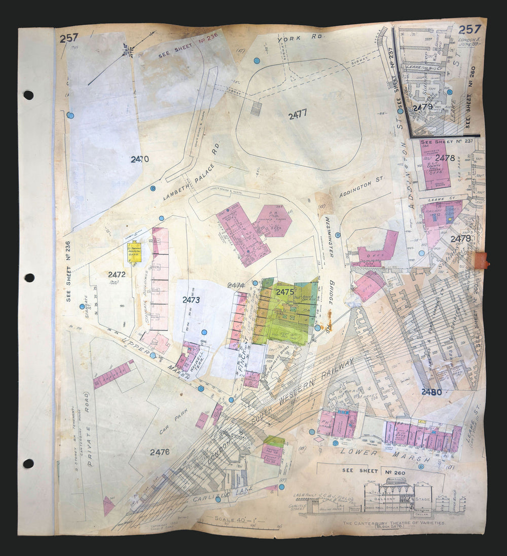 Goad London 257—SE1—Waterloo—Westminster Bridge Road—Lower Marsh 1889 (1971) map