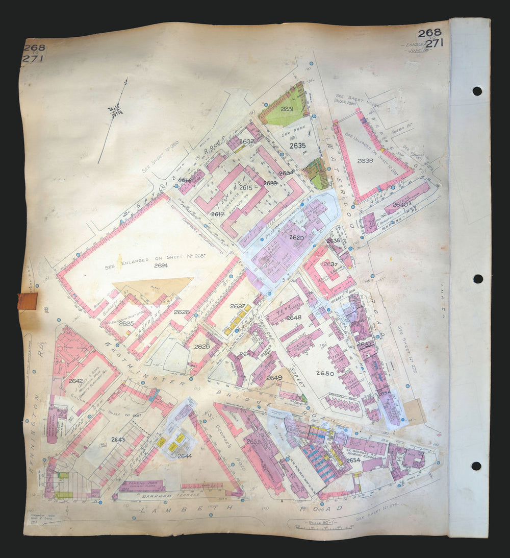 Goad London 268–271—SE1—Lambeth—Westminster Bridge Road—Waterloo 1889 (1971) map