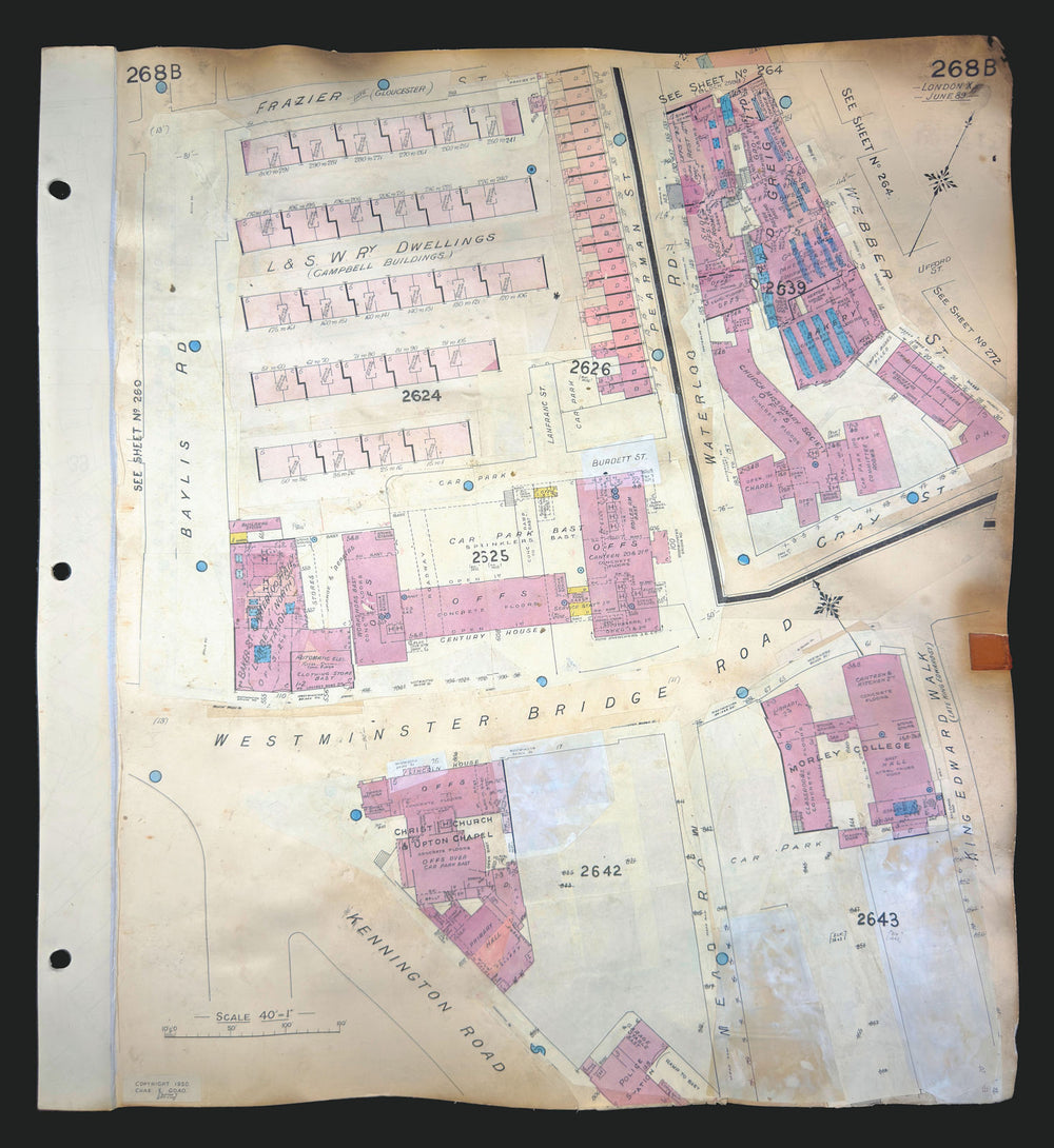 Goad London 268B—SE1—Waterloo—Morley College—Baylis Road—MI6 HQ 1889 (c1971) map