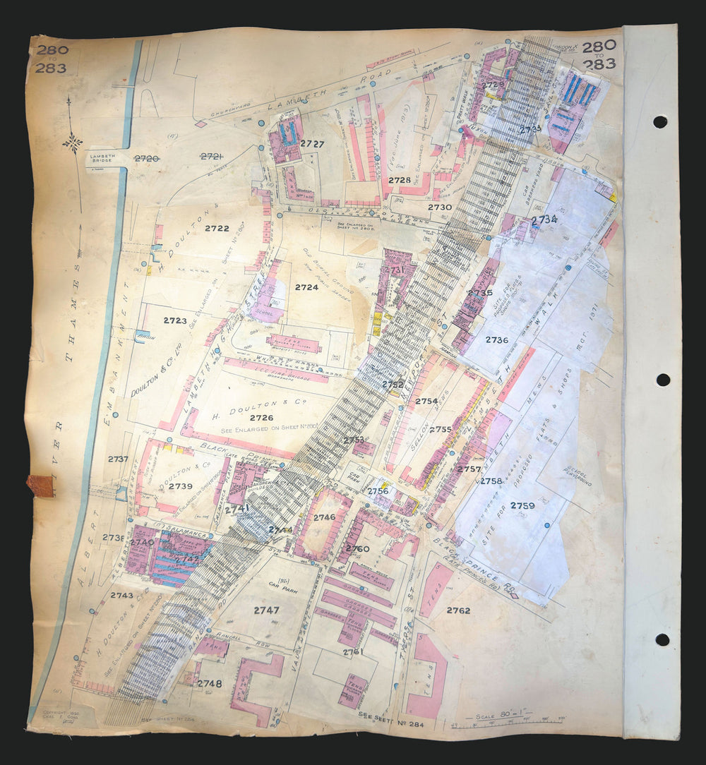 Goad London 280–283—SE1/SE11—Lambeth—Albert Embankment—Doulton 1889 (1971) map