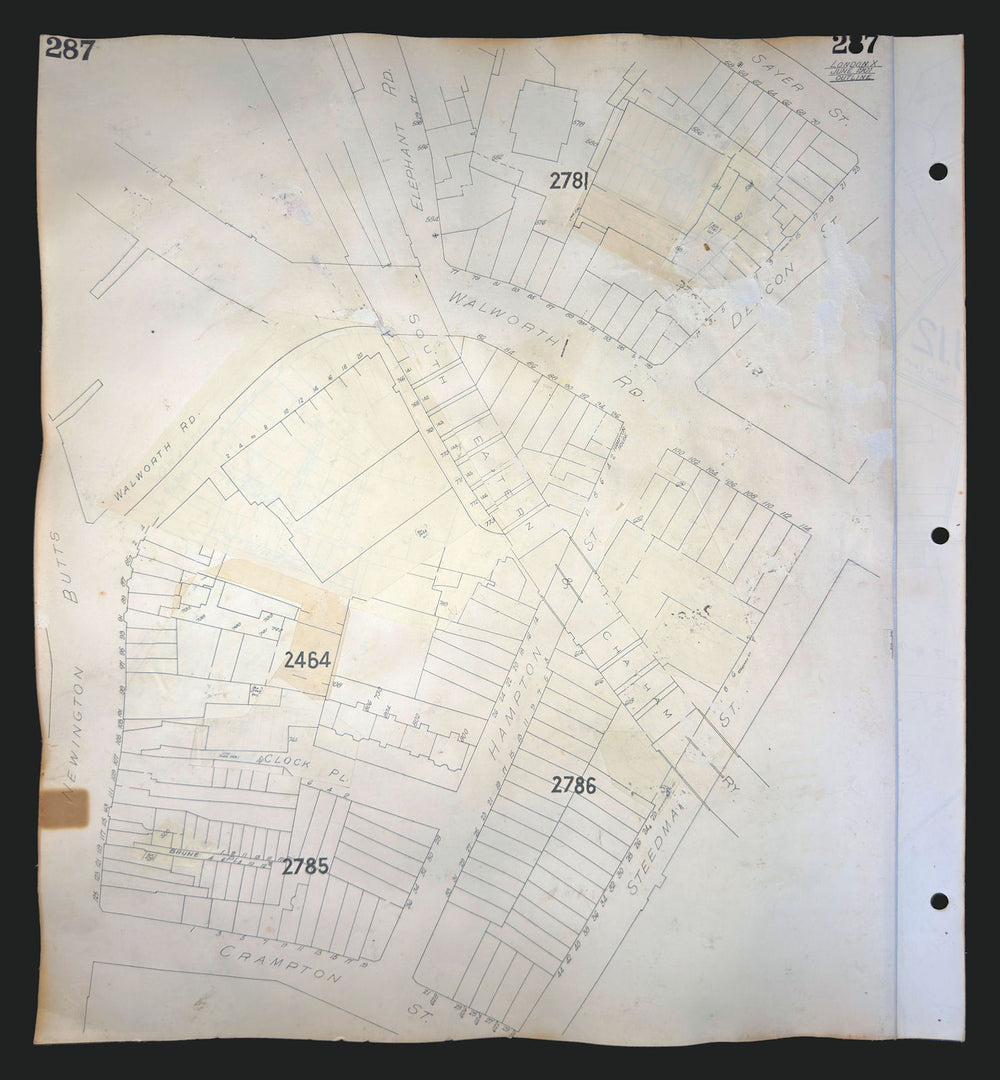 Goad London 287—SE17/SE1—Walworth Rd—Newington Butts—Hampton St 1901 (c1971) map
