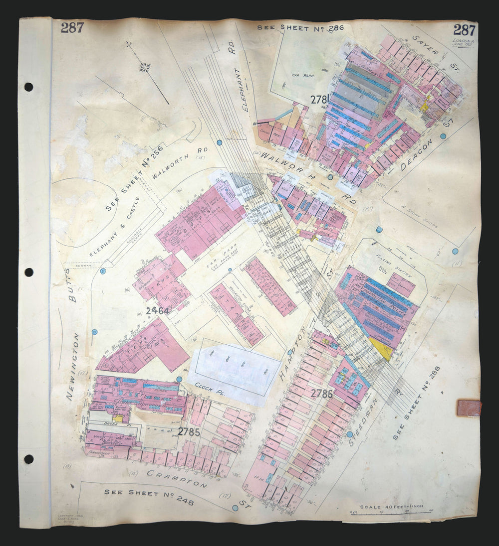Goad London 287—SE17/SE1—Walworth Rd—Newington Butts—Hampton St 1901 (1971) map
