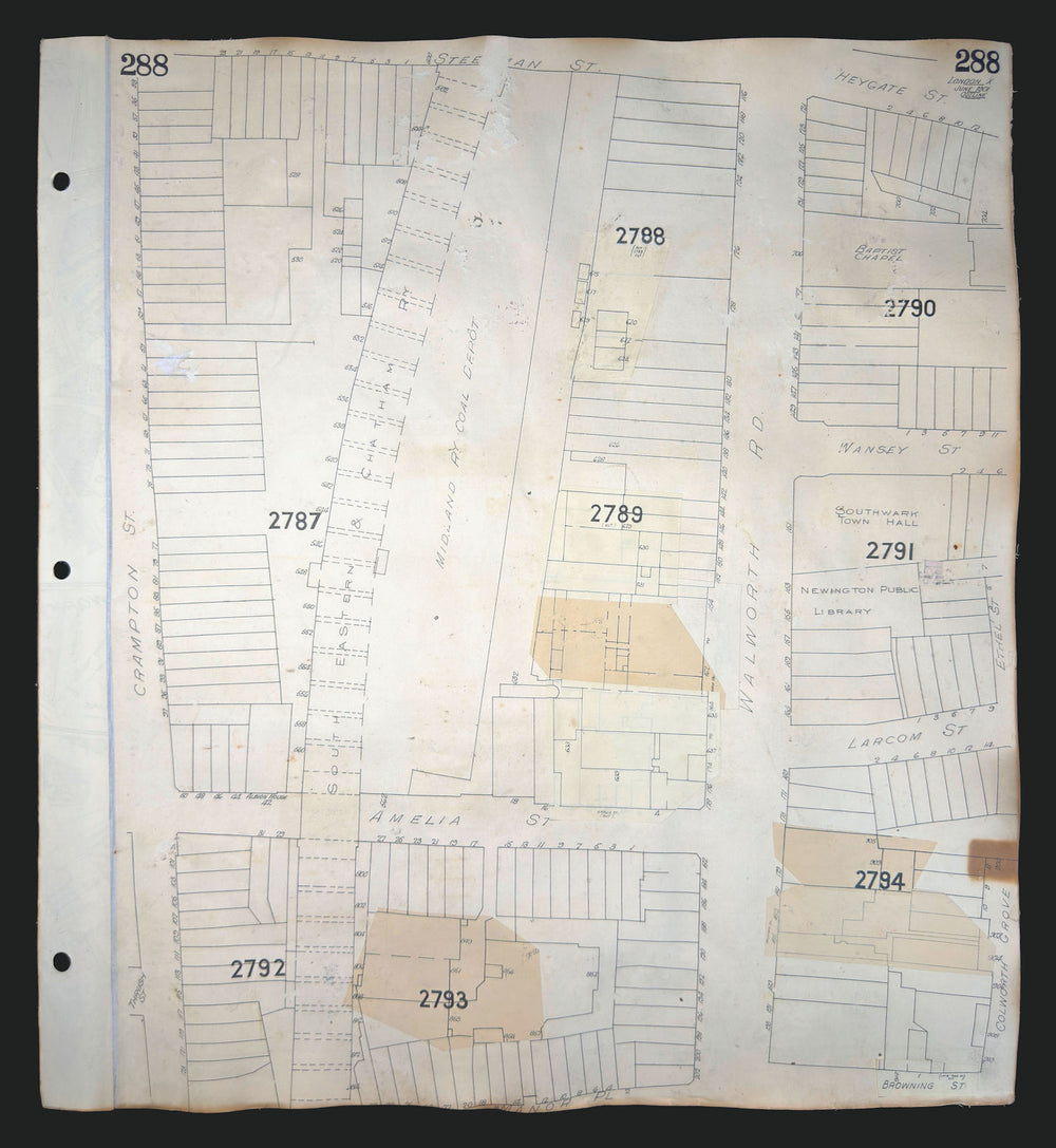 Goad London 288—SE17—Walworth Road—Town Hall—Library—Coal depot 1901 (c1971) map