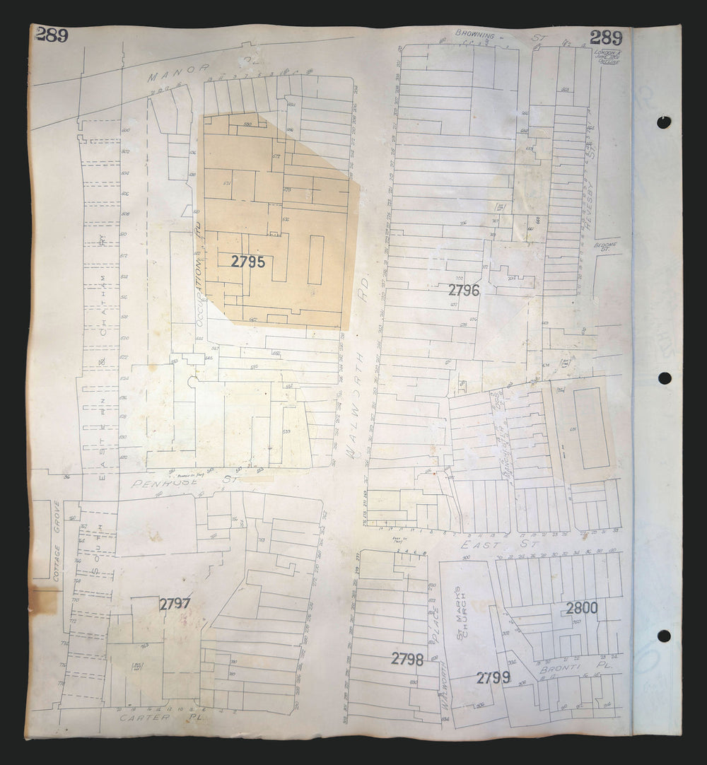 Goad London 289—SE17—Walworth Rd—Penrose & East Sts—St Mark's 1901 (c1971) map
