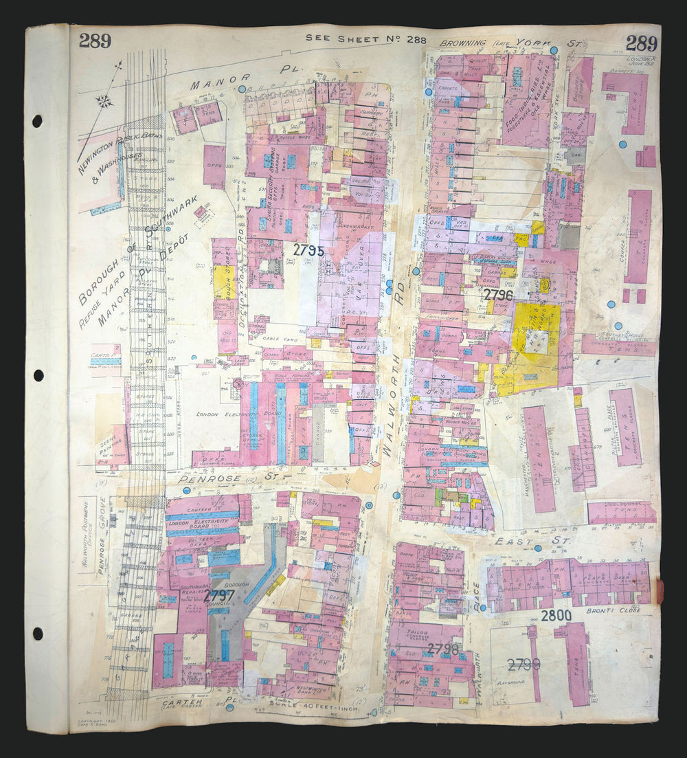 Goad London 289—SE17—Walworth Road—East Street—Newington Baths 1901 (1971) map