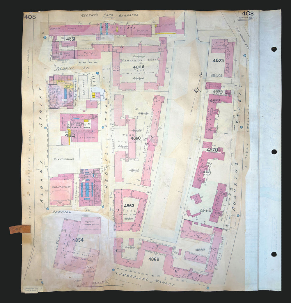 Goad London 408—NW1—Regent's Park—Barracks—Albany St—Redhill St 1891 (1970) map