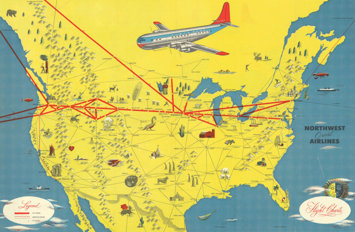 Mid-century airline route maps